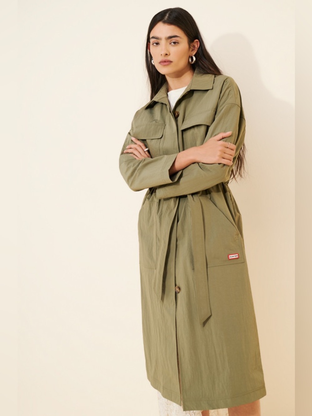 Hunter Boots Patti Belted Trench Coat Jacket Sage Green NEW